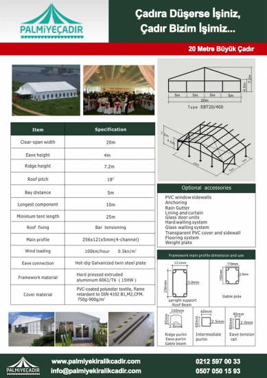 20M HIGH-TECH ÇADIRLAR teknik veri